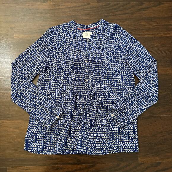 HD in Paris Kaveri blue & white print long sleeve henley top size 4 - Picture 6 of 12